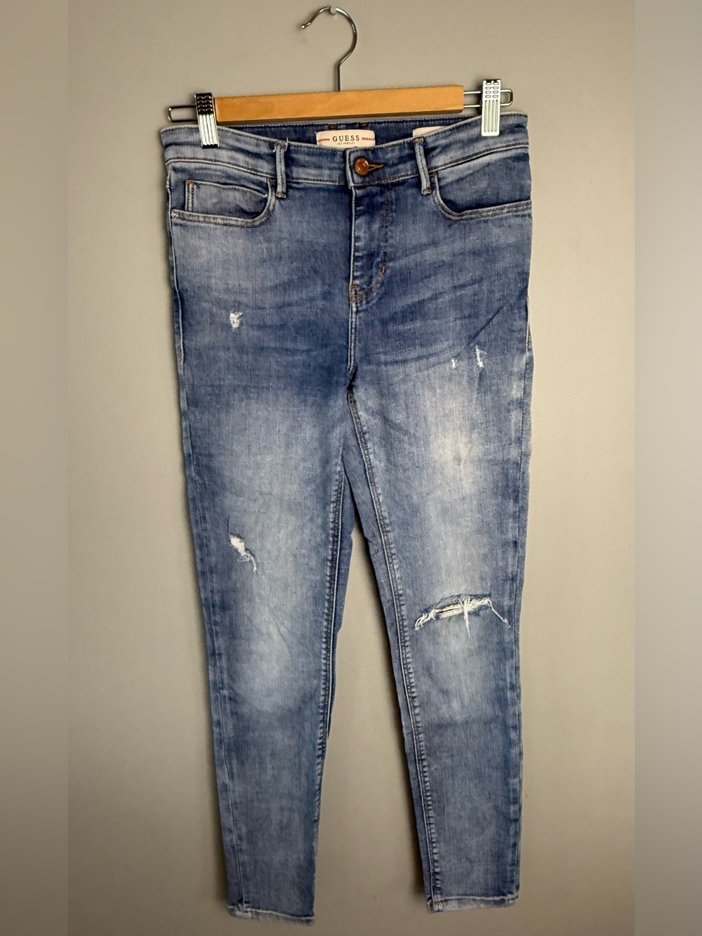 GUESS Men's Skinny Distressed Mid Blue Jeans